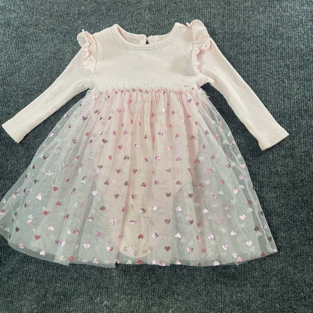 Madison Layne Tulle Heart Dress Size 18M Pink Long Sleeve Baby Girl valentine